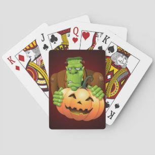 Frankenstein Monster Cartoon with Pumpkin Playing Cards