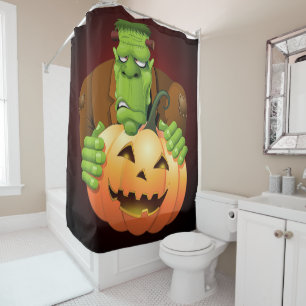 Frankenstein Monster Cartoon with Pumpkin Shower Curtain