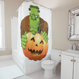 Frankenstein Monster Cartoon with Pumpkin Shower Curtain