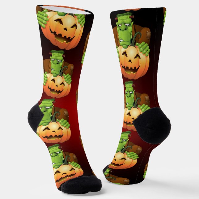 Frankenstein Monster Cartoon with Pumpkin Socks (Angled)