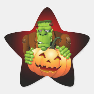 Frankenstein Monster Cartoon with Pumpkin Star Sticker