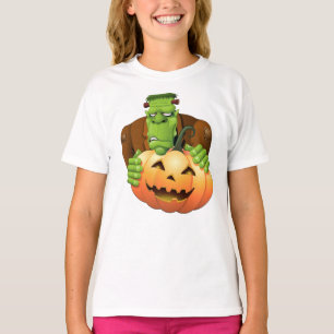 Frankenstein Monster Cartoon with Pumpkin T-Shirt