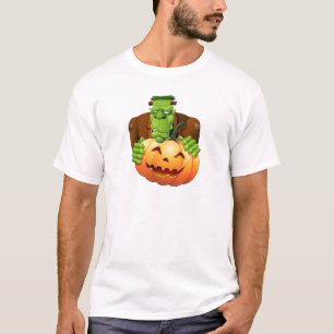 Frankenstein Monster Cartoon with Pumpkin T-Shirt