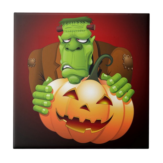 Frankenstein Monster Cartoon with Pumpkin Tile (Front)