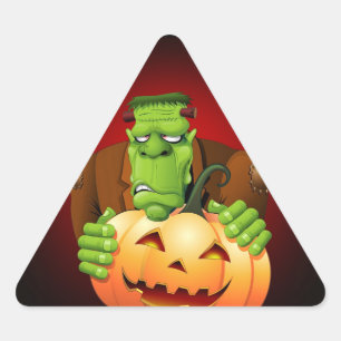 Frankenstein Monster Cartoon with Pumpkin Triangle Sticker