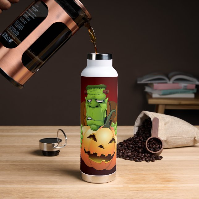 Frankenstein Monster Cartoon with Pumpkin Water Bottle (Coffee)