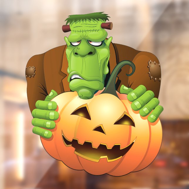 Frankenstein Monster Cartoon with Pumpkin Window Cling (Sheet 2)