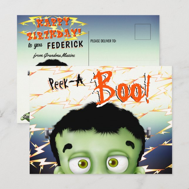 Frankenstein Monster Funny Kids Birthday Postcard (Front/Back)