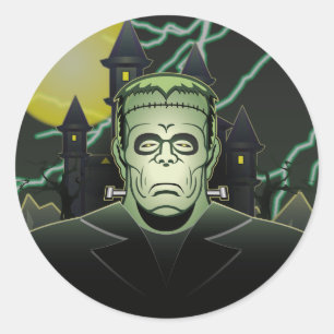 Frankenstein Monster Halloween Castle Lightning Classic Round Sticker