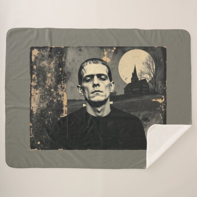 Frankenstein Monster Halloween Sherpa Blanket (Front (Horizontal))