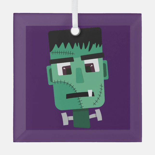 Frankenstein Monster Illustration Glass Tree Decoration (Front)