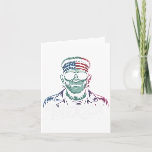 Frankenstein Monster Lover Sungles Usa Flag 4th Of Card (Front)