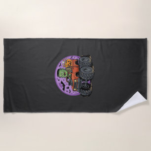 Frankenstein Monster Truck Halloween Graphic Desig Beach Towel