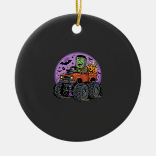 Frankenstein Monster Truck Halloween Graphic Desig Ceramic Tree Decoration