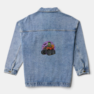 Frankenstein Monster Truck Halloween Graphic Desig Denim Jacket