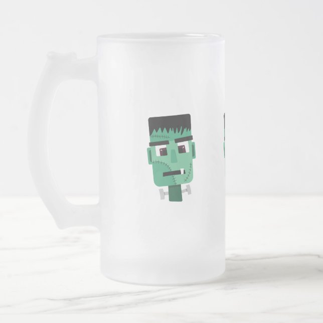 Frankenstein Monster's Head Frosted Glass Beer Mug (Left)