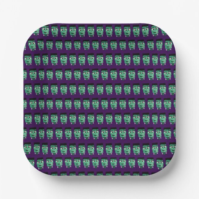 Frankenstein Monster's Head Paper Plate (Front)