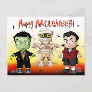 Frankenstein Mummy Dracula Halloween Monster Party Postcard