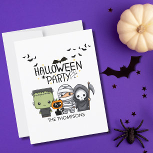 Frankenstein Mummy Grim Reaper Cute Cat Halloween Postcard