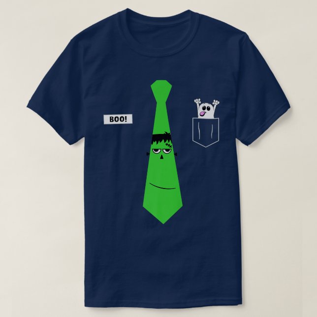 Frankenstein Neck Tie Pocket Ghost Halloween Assoc T-Shirt (Design Front)