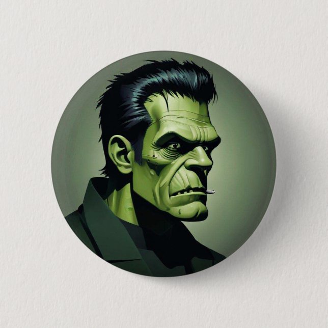 Frankenstein pin/button 6 cm round badge (Front)