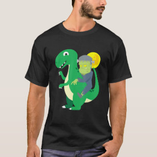 Frankenstein Riding T Rex Cool Dinosaur Halloween T-Shirt