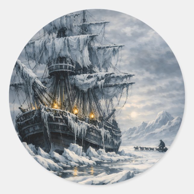 Frankenstein’s Arctic Pursuit by BurnsInHell Classic Round Sticker (Front)