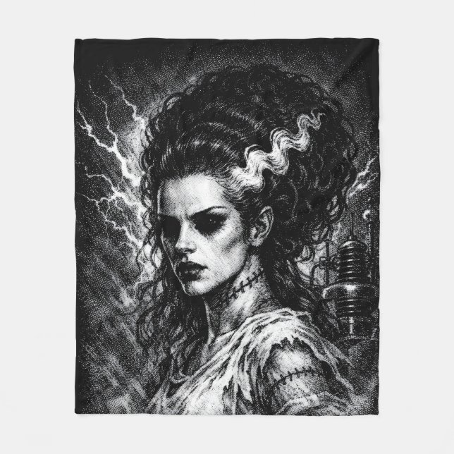 Frankenstein’s Bride — Resurrected by BurnsInHell Fleece Blanket (Front)
