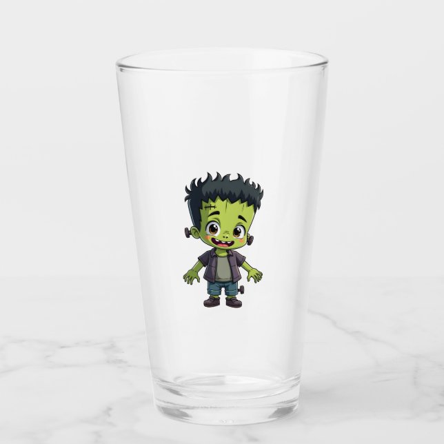Frankenstein�s Monster � Cute Halloween Cartoon Sh Glass (Front)