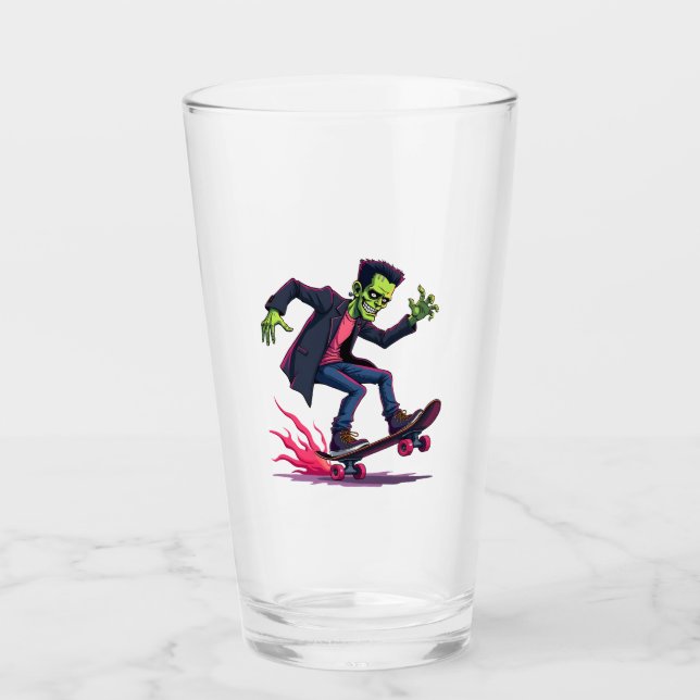 Frankenstein Skater � Cool Halloween Streetwear Sh Glass (Front)