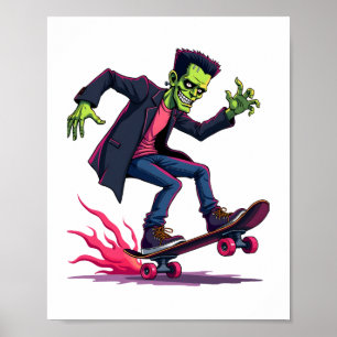 Frankenstein Skater – Cool Halloween Streetwear Sh Poster