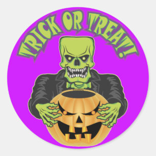 Frankenstein Skull Classic Round Sticker