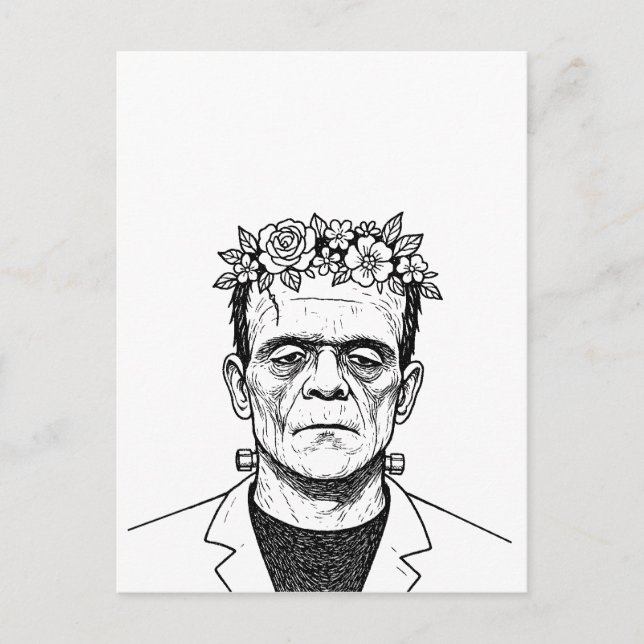 Frankenstein with a Flower Crown Postcard (Front)