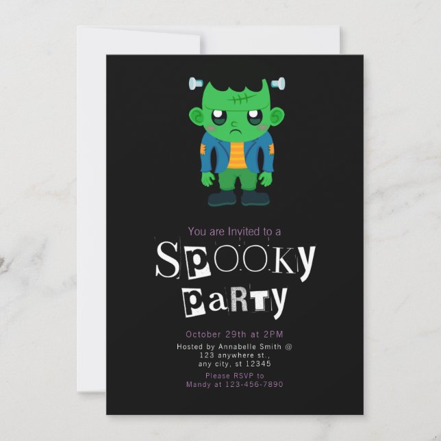 Frankenstein's Monster Modern Minimalist Halloween Invitation (Front)