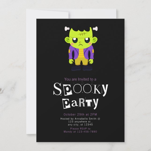 Frankenstein's Monster Modern Minimalist Halloween Invitation (Front)