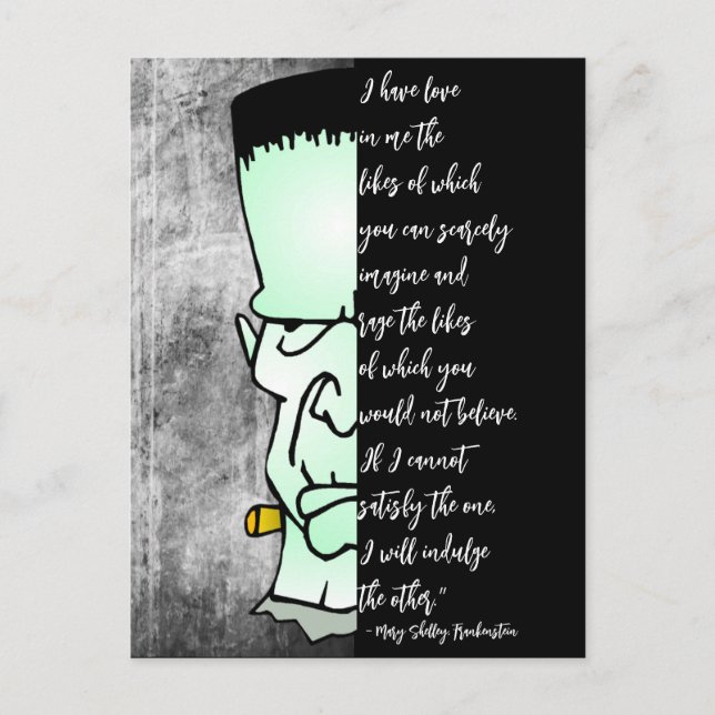 Frankenstein's Monster, Shelley Love & Rage Quote Postcard (Front)