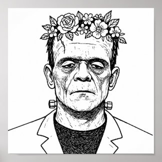 FRankenstien with a flower crown Poster