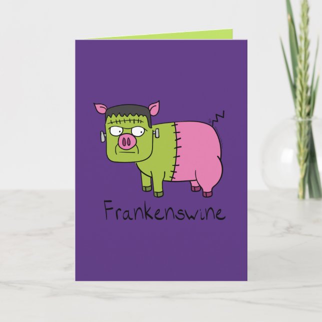 Frankenswine Pig Halloween Greeting Card (Front)