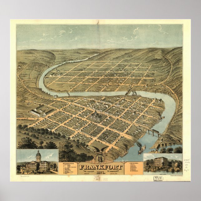 Frankfort  Kentucky 1871 Panoramic Map Poster (Front)