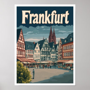 Frankfurt Germany Art Vintage Travel Illustration Poster
