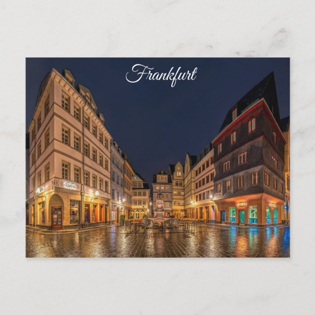 Frankfurt Germany at Night City Travel Photo Postcard (Front)