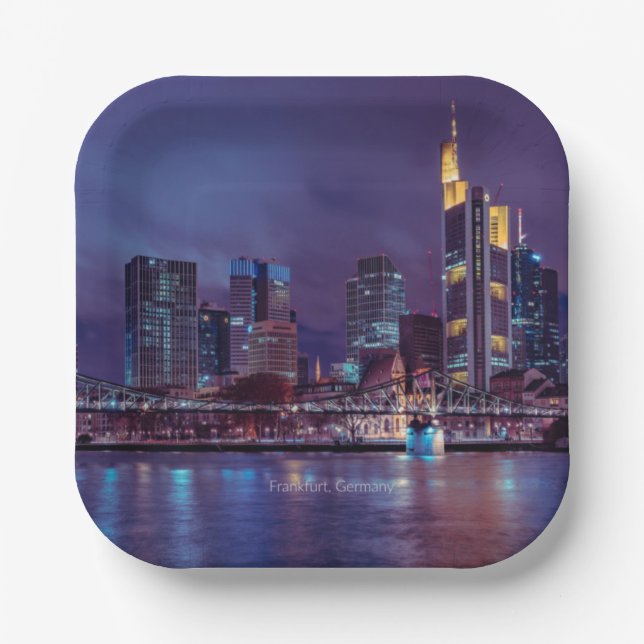 Frankfurt Germany at night Paper Plate (Front)