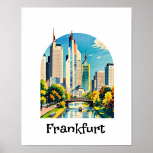 Frankfurt Germany Cityscape with River and Bridge Poster