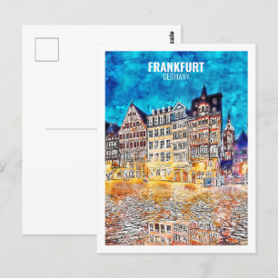 Frankfurt Germany Famous Travel Watercolor Sketch Postcard