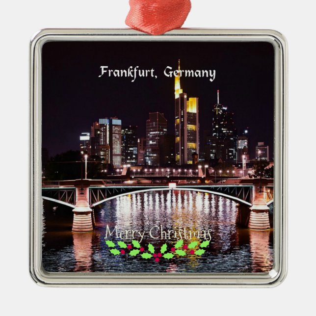 Frankfurt, Germany, Merry Christmas Metal Tree Decoration (Front)