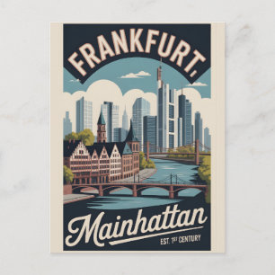 Frankfurt Germany Retro Skyline Cityscape Travel  Postcard