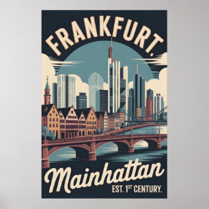 Frankfurt Germany Retro Skyline Cityscape Travel  Poster