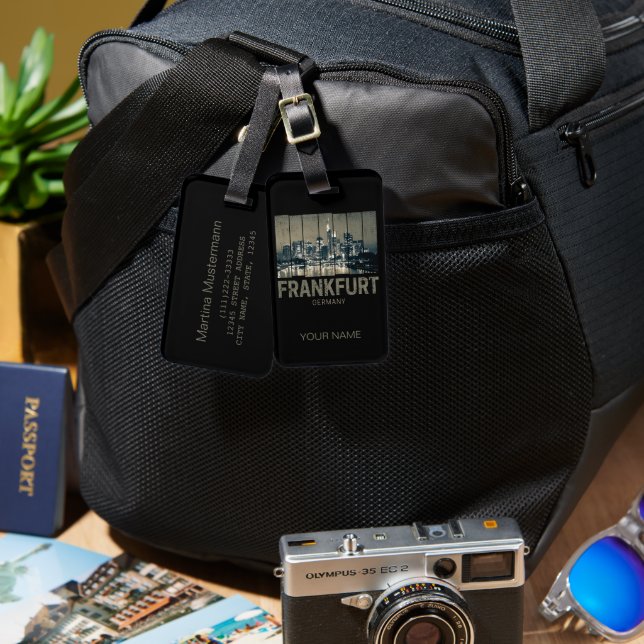 Frankfurt Germany Skyline Retro Vintage Souvenir Luggage Tag (Front & Back)