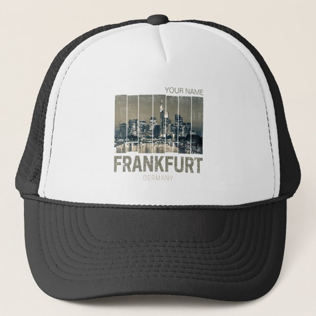 Frankfurt Germany Skyline Retro Vintage Souvenir Trucker Hat (Front)