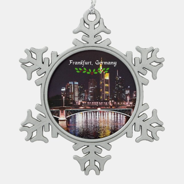 Frankfurt, Germany Snowflake Pewter Christmas Ornament (Front)